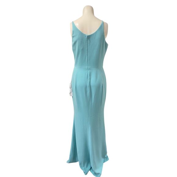 Dress the Population Iris Slit Crepe Long Gown Dress Tranquil Blue Medium - Picture 8 of 8